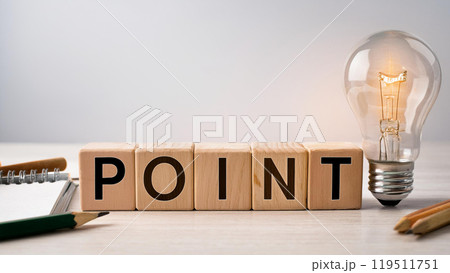 積み木ブロックの文字_POINTと電球 積み木ブロックの文字_POINTと電球 119511751
