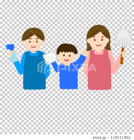 家族で掃除をするイラスト 119511902