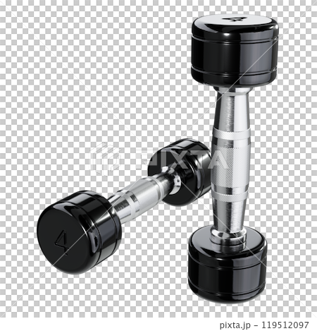 Two blank Round Dumbbells with number 4, black weightlifting gym equipment 119512097