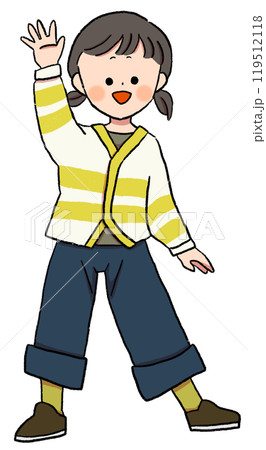 手を振る女の子のイラストカット 手を振る女の子のイラストカット 119512118