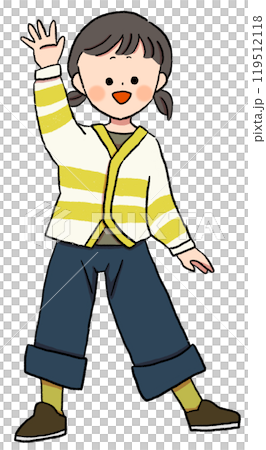 手を振る女の子のイラストカット 手を振る女の子のイラストカット 119512118