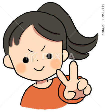 ピースする女の子のイラストカット ピースする女の子のイラストカット 119512119
