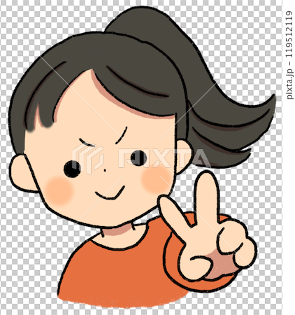 ピースする女の子のイラストカット ピースする女の子のイラストカット 119512119