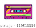 Vector Colorful audiotape. Retro nostalgia from the nineties. Purple, pink, yellow cassette 119513334