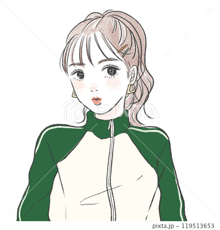 おしゃれジャージファッションとポニーテールの10〜20代女性 119513653