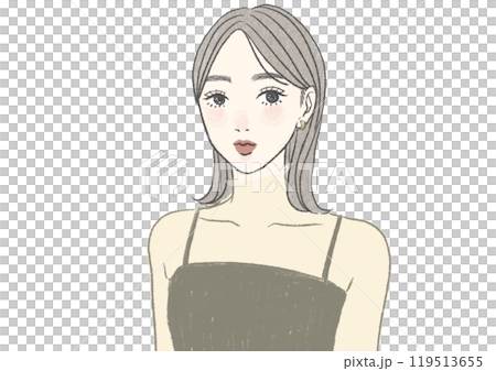 20 多歲和 30 多歲的女性,時尚透明高領時尚和中長髮 20 多歲和 30 多歲的女性,時尚透明高領時尚和中長髮 119513655
