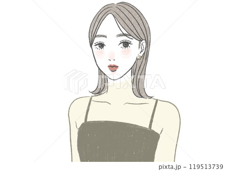 おしゃれなシアータートルネックファッションとミディアムヘアの20〜30代白肌女性 119513739