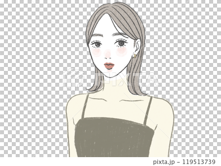 おしゃれなシアータートルネックファッションとミディアムヘアの20〜30代白肌女性 119513739