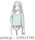 身体に不快感や違和感を感じている下着姿の女性 119513740