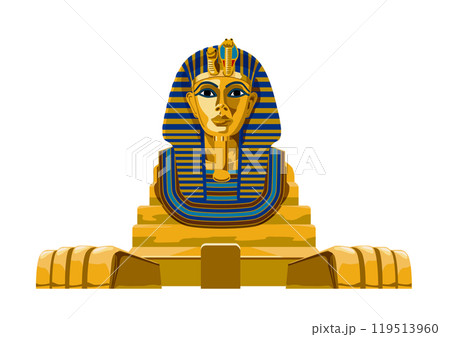 黄金のツタンカーメンのマスクを被ったスフィンクスのイラスト　白背景　ベクターデータ 119513960