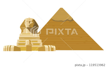 ギザの大スフィンクスとピラミッドのイラスト 世界遺産 白背景 ベクターデータ ギザの大スフィンクスとピラミッドのイラスト 世界遺産 白背景 ベクターデータ 119513962