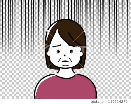 Parallel lines from above on the background of a worried middle-aged woman Parallel lines from above on the background of a worried middle-aged woman 119514273