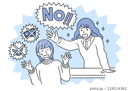 NOと言う女性・断る勇気・自己主張・シンプルでポップなベクターイラスト NOと言う女性・断る勇気・自己主張・シンプルでポップなベクターイラスト 119514362