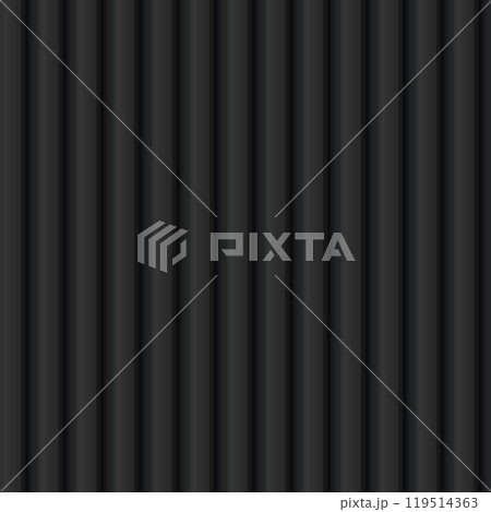 Corrugated metal profiled seamless texture vector background, black vertical tiny lines steel siding for roofing fencing 119514363