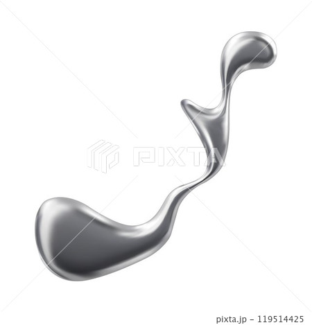 3D glossy chrome liquid blot shape, grey blob splash, vector abstract volume reflective shape of molten silver alloy 119514425