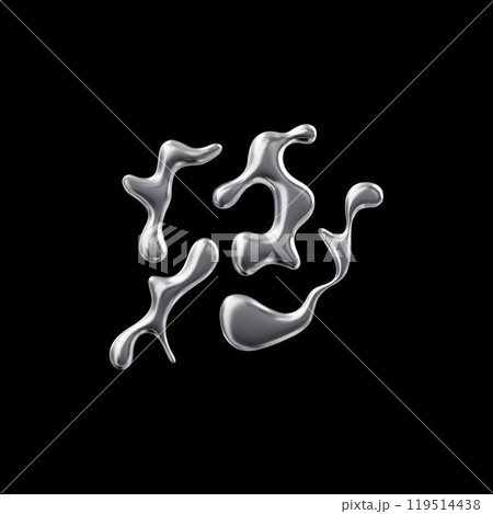 Bunch of 3D glossy chrome liquid shapes vector composition, molten drops group, metal fluid blob splash different forms 119514438