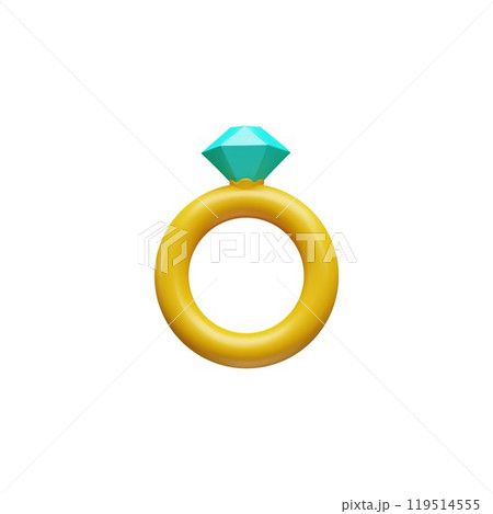 Wedding golden ring with diamond vector render illustration, 3D engagement jewelry with gemstone, love present symbol 119514555
