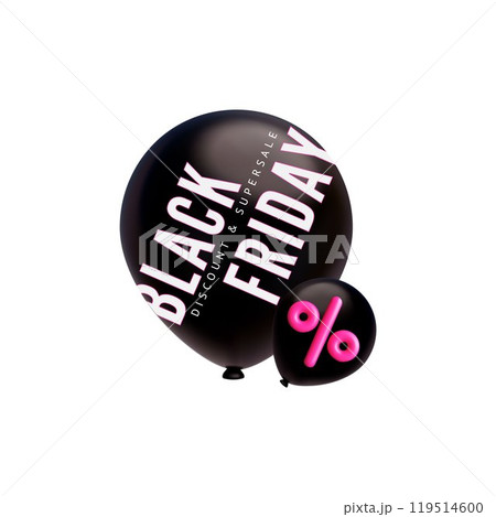 3D black inflated balloon with text Black Friday and percentage sign vector design, Discount and Supersale special offer 3D black inflated balloon with text Black Friday and percentage sign vector design, Discount and Supersale special offer 119514600