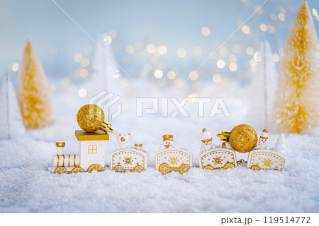Christmas background with toy train 119514772