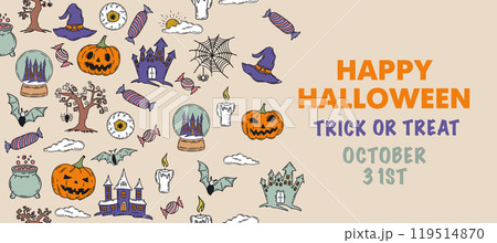 Halloween symbols hand drawn illustrations	 119514870