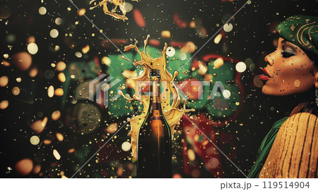 Glamorous celebration with champagne and golden glitter for festive occasions 119514904