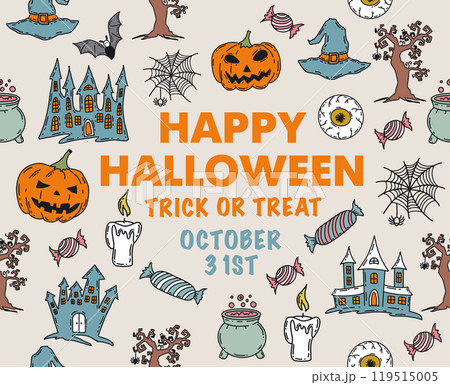 Halloween symbols hand drawn illustrations	 119515005