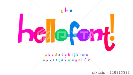 Playful colorful font, cheerful letters, bouncy bold alphabet for lively joyful logo and headline, engaging bouncy cartoon text, youthful fun typographic. Vector typeset. Playful colorful font, cheerful letters, bouncy bold alphabet for lively joyful logo and headline, engaging bouncy cartoon text, youthful fun typographic. Vector typeset. 119515552