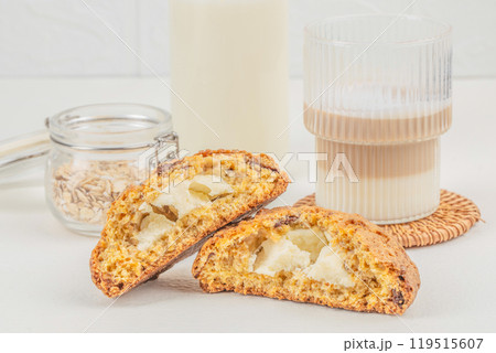 healthy homemade oat cookies with cheese filling on a light background 119515607