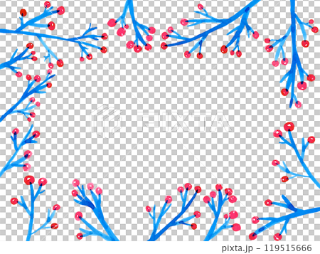 White background frame of red nuts and blue branches 119515666
