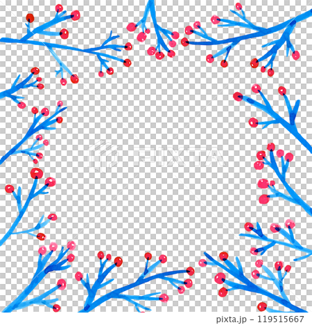 紅色堅果和藍色樹枝的白色後框 119515667