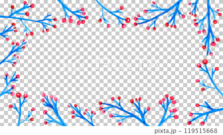 White background frame of red nuts and blue branches White background frame of red nuts and blue branches 119515668