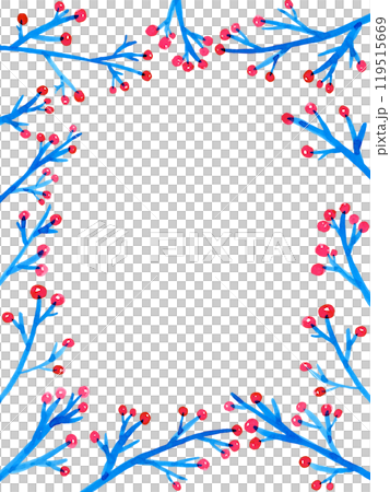 White background frame of red nuts and blue branches White background frame of red nuts and blue branches 119515669