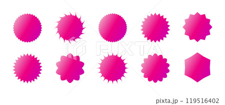 Set of starburst price in retro style on white background. Pink gradient Promotion tags collection. Trendy Vector illustration 119516402