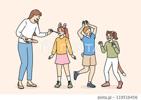 Children party dedicated to animals, with face painting for boys and girls from caring woman artist 119516456