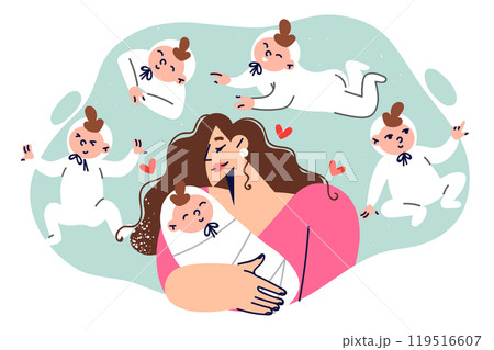 Caring mother, fascinated by baby, rejoices in showing love and affection for own son Caring mother, fascinated by baby, rejoices in showing love and affection for own son 119516607