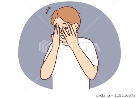 Smiling boy hide behind fingers 119516678