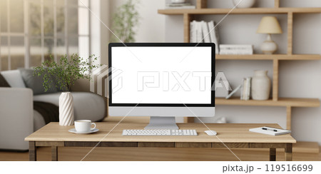 Modern Home Office with Natural Light and Minimal Design 3D Render 119516699