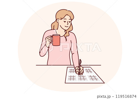 Woman solves sudoku puzzle and drinks hot tea enjoying math brain teasers demonstrates high IQ Woman solves sudoku puzzle and drinks hot tea enjoying math brain teasers demonstrates high IQ 119516874