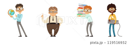 Smart Kid Nerd with Book in Glasses Vector Set 119516932