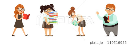 Smart Kid Nerd with Book in Glasses Vector Set 119516933