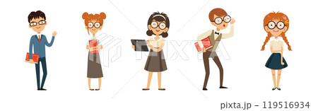 Smart Kid Nerd with Book in Glasses Vector Set 119516934