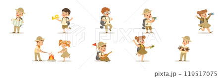 Boy and Girl Scout Character in Uniform Explore and Discover Vector Set 119517075
