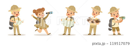 Boy and Girl Scout Character in Uniform Explore and Discover Vector Set 119517079