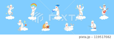 Funny Bearded God Character on Soft Cloud Vector Set Funny Bearded God Character on Soft Cloud Vector Set 119517082
