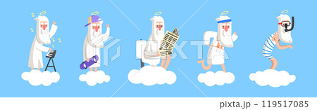 Funny Bearded God Character on Soft Cloud Vector Set Funny Bearded God Character on Soft Cloud Vector Set 119517085