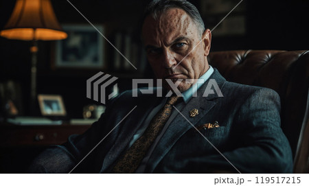 Confident man in luxury vintage style interior. Godfather Confident man in luxury vintage style interior. Godfather 119517215
