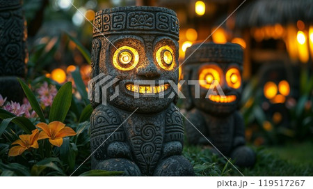 A statue of a man in a crown is surrounded by beautiful flowers A statue of a man in a crown is surrounded by beautiful flowers 119517267