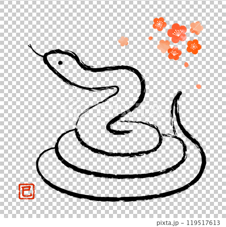 Line drawing of a roosting snake with a brush texture Line drawing of a roosting snake with a brush texture 119517613