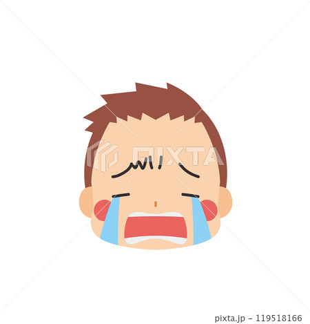 号泣する可愛い小さな男の子の絵文字イラスト　アイコン　顔　表情　白背景　ベクター 119518166