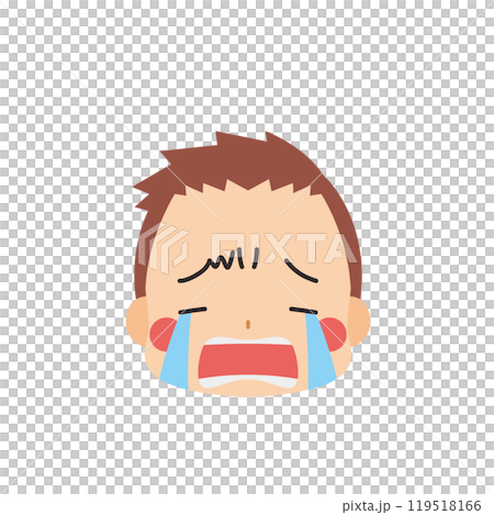 号泣する可愛い小さな男の子の絵文字イラスト　アイコン　顔　表情　白背景　ベクター 119518166